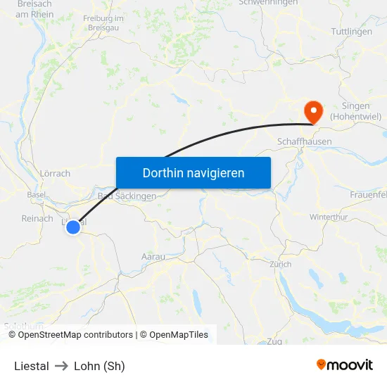 Liestal to Lohn (Sh) map
