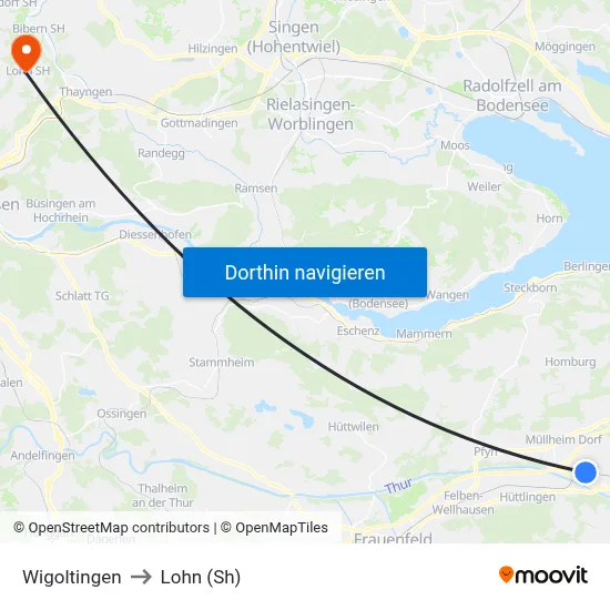 Wigoltingen to Lohn (Sh) map