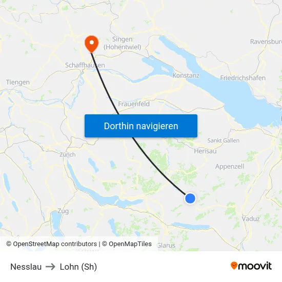 Nesslau to Lohn (Sh) map
