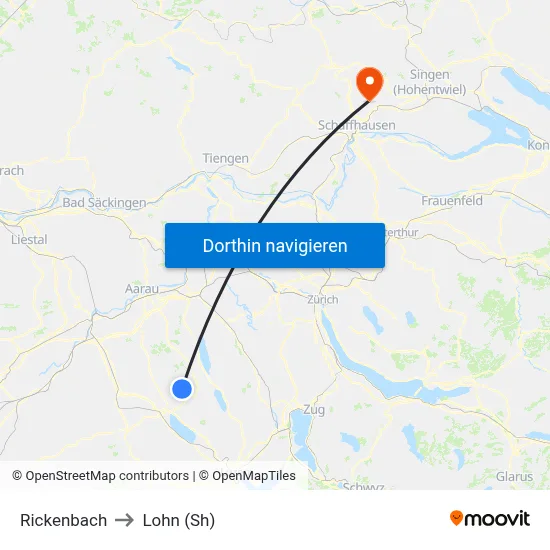 Rickenbach to Lohn (Sh) map
