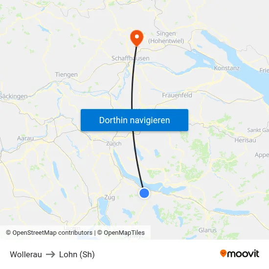 Wollerau to Lohn (Sh) map