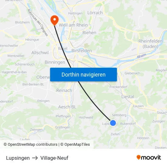Lupsingen to Village-Neuf map