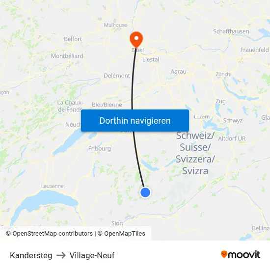 Kandersteg to Village-Neuf map
