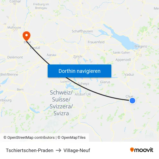 Tschiertschen-Praden to Village-Neuf map