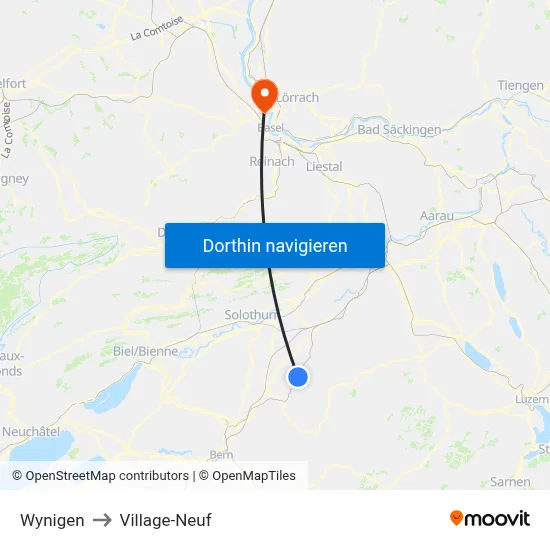 Wynigen to Village-Neuf map
