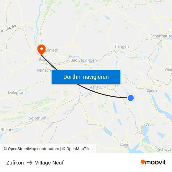 Zufikon to Village-Neuf map