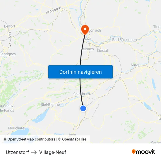 Utzenstorf to Village-Neuf map