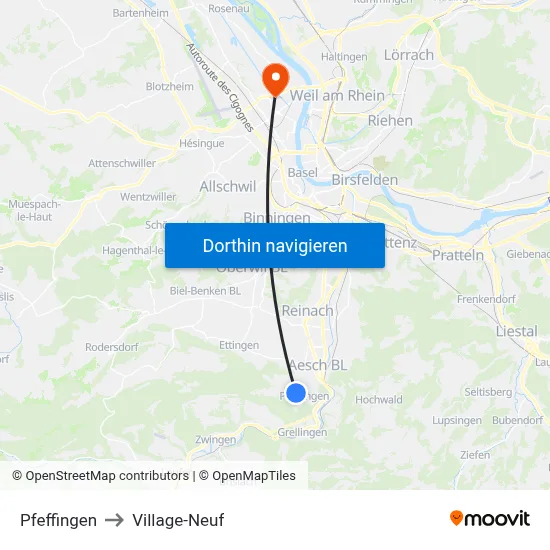 Pfeffingen to Village-Neuf map