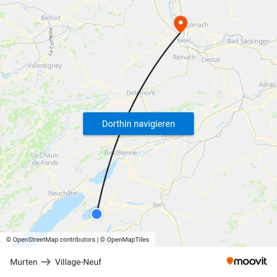Murten to Village-Neuf map