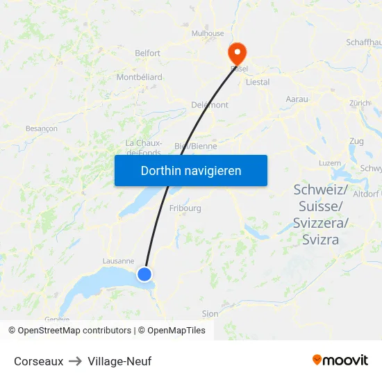 Corseaux to Village-Neuf map
