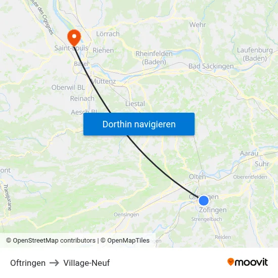Oftringen to Village-Neuf map