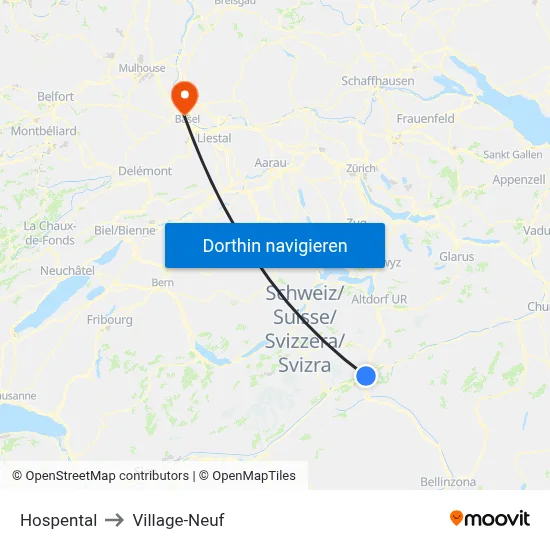 Hospental to Village-Neuf map