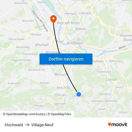 Hochwald to Village-Neuf map