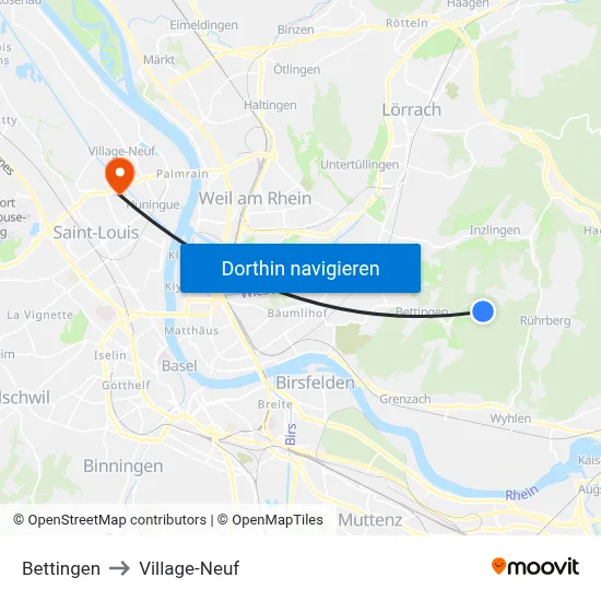 Bettingen to Village-Neuf map