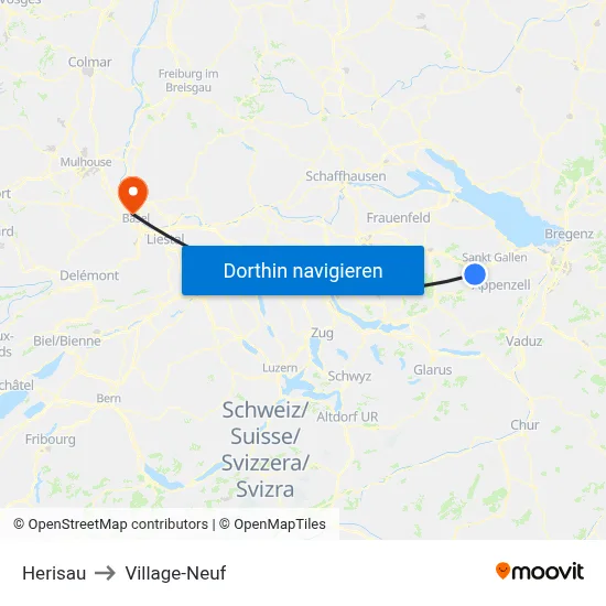 Herisau to Village-Neuf map
