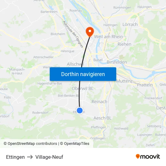 Ettingen to Village-Neuf map