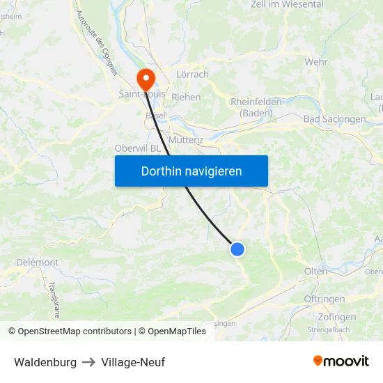Waldenburg to Village-Neuf map