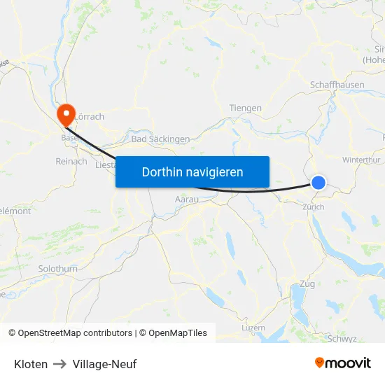 Kloten to Village-Neuf map