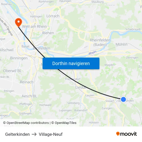 Gelterkinden to Village-Neuf map