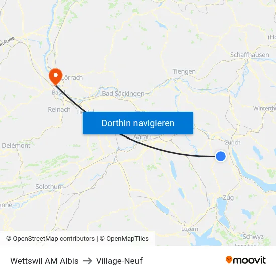 Wettswil AM Albis to Village-Neuf map