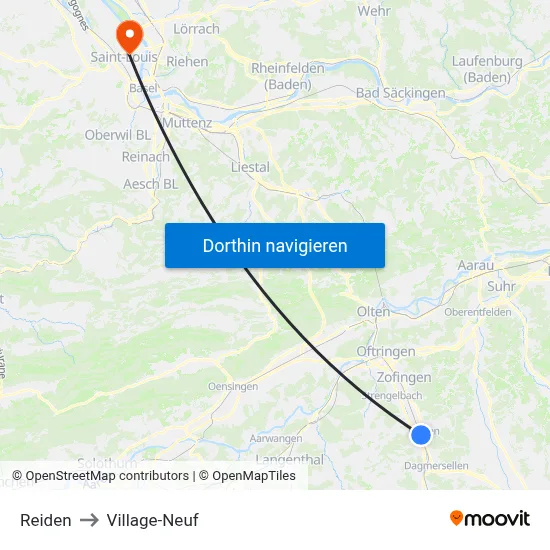 Reiden to Village-Neuf map