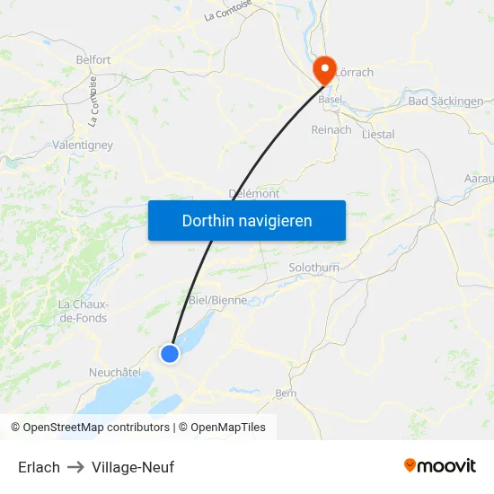 Erlach to Village-Neuf map