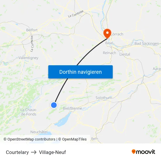 Courtelary to Village-Neuf map