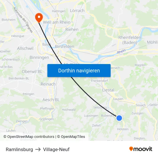 Ramlinsburg to Village-Neuf map