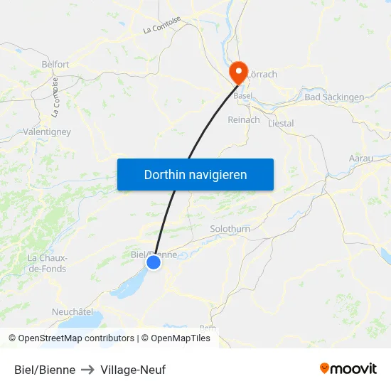 Biel/Bienne to Village-Neuf map
