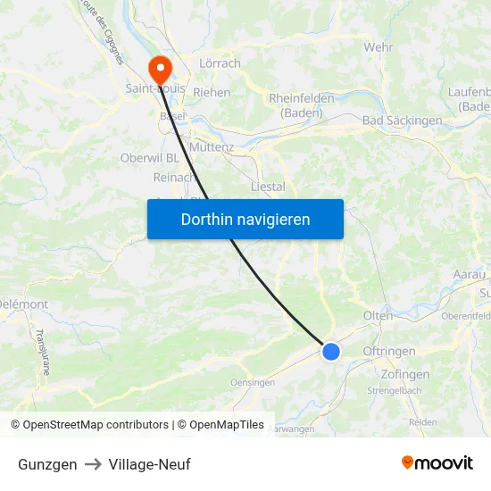 Gunzgen to Village-Neuf map
