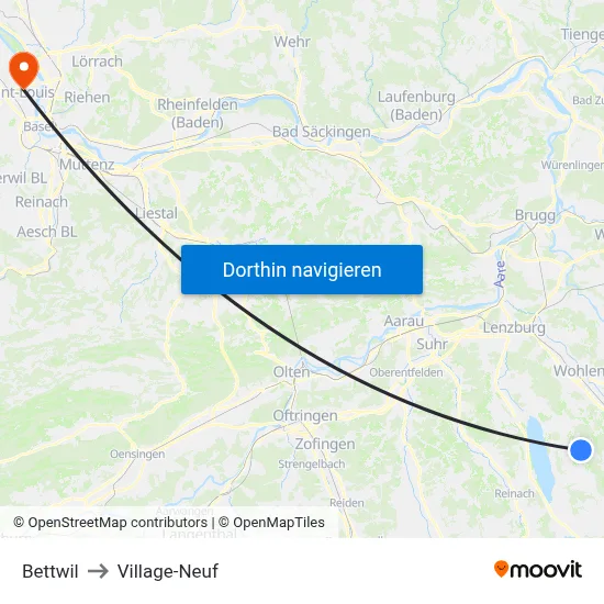Bettwil to Village-Neuf map