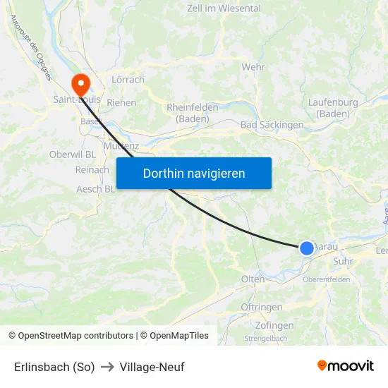 Erlinsbach (So) to Village-Neuf map
