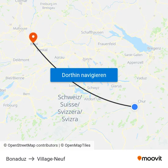 Bonaduz to Village-Neuf map