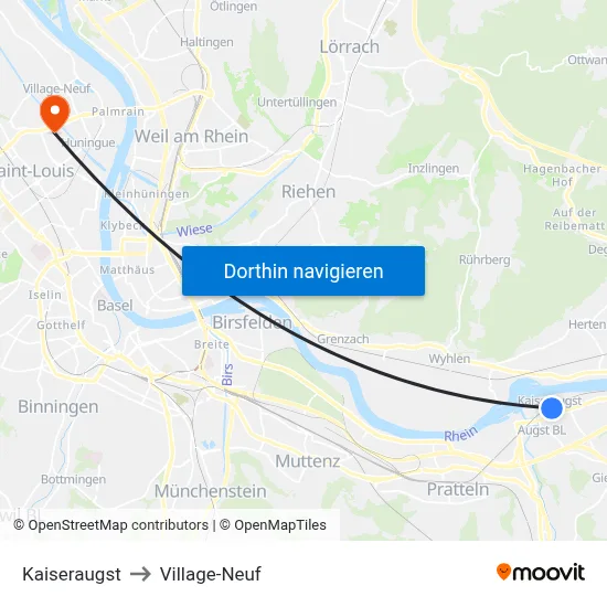 Kaiseraugst to Village-Neuf map
