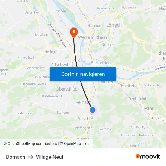 Dornach to Village-Neuf map