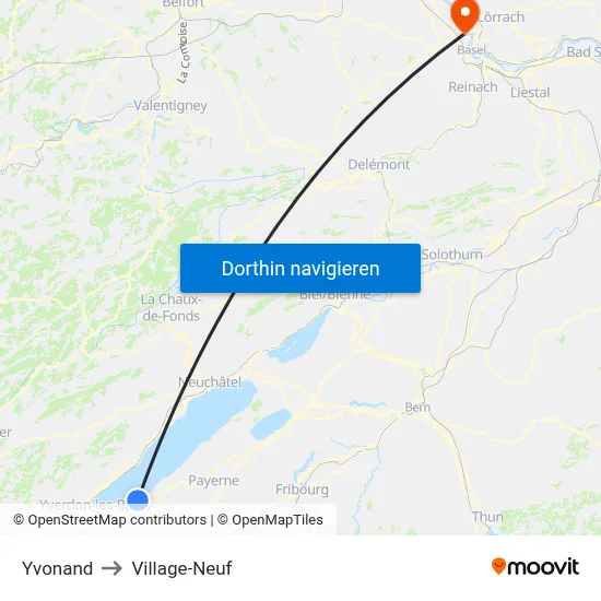 Yvonand to Village-Neuf map