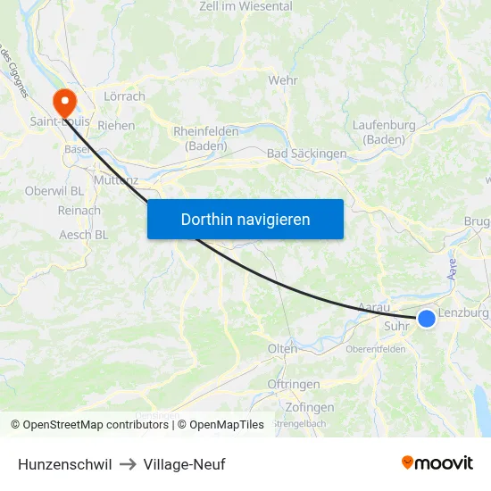 Hunzenschwil to Village-Neuf map