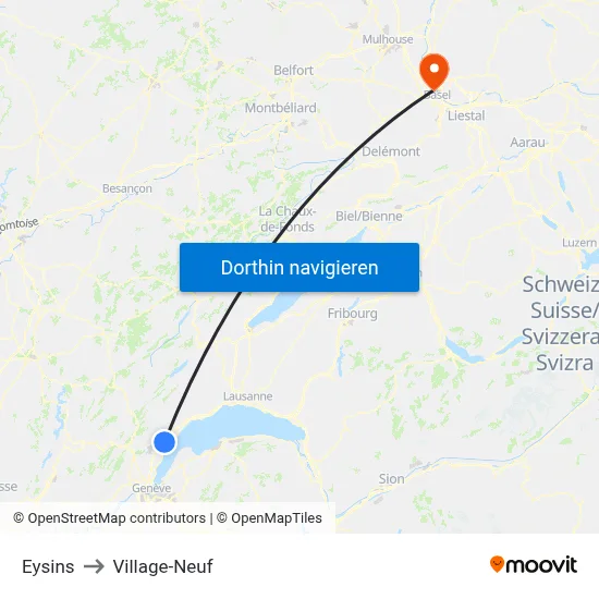 Eysins to Village-Neuf map