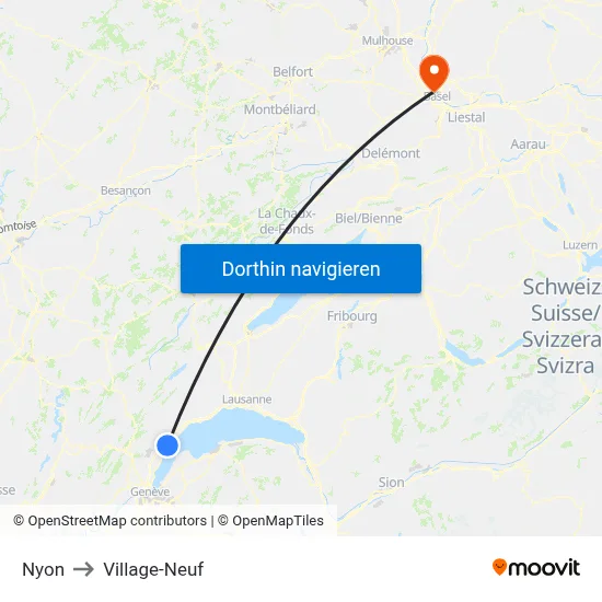 Nyon to Village-Neuf map