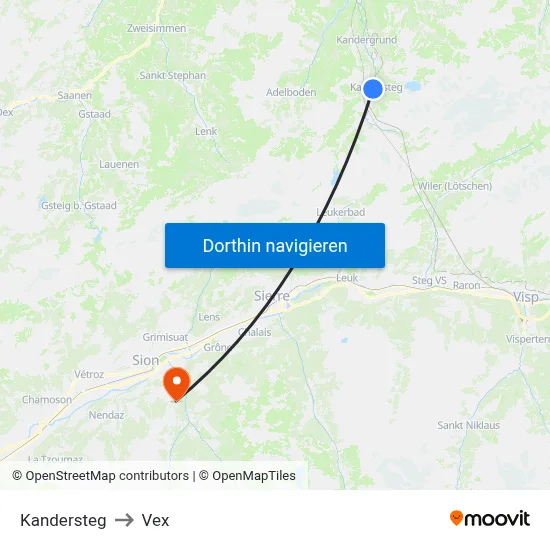 Kandersteg to Vex map