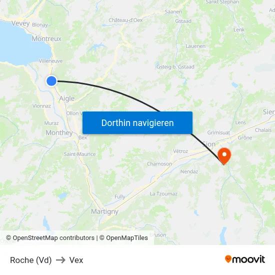 Roche (Vd) to Vex map