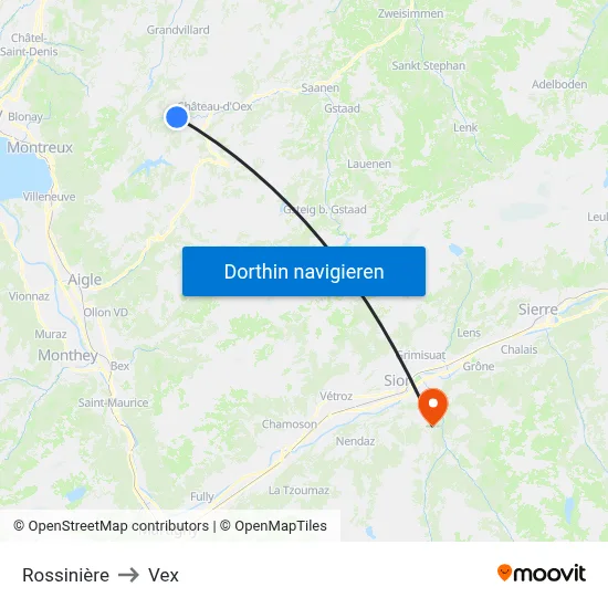 Rossinière to Vex map
