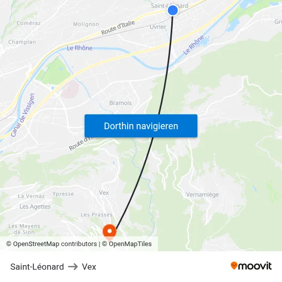 Saint-Léonard to Vex map