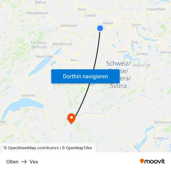 Olten to Vex map