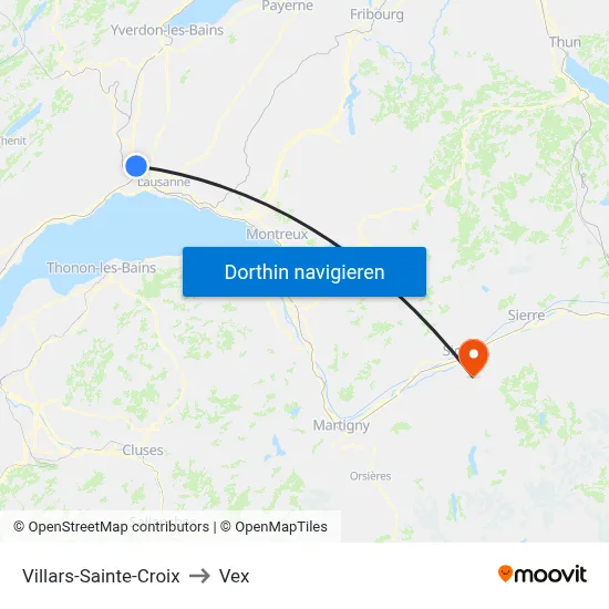 Villars-Sainte-Croix to Vex map