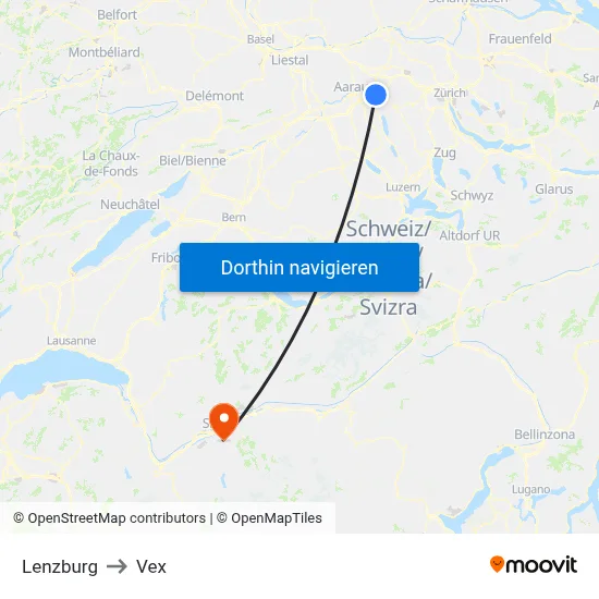 Lenzburg to Vex map