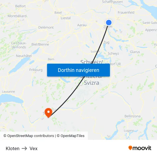 Kloten to Vex map