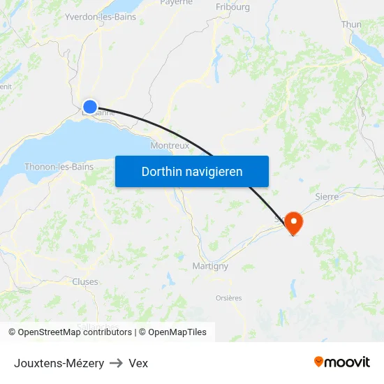 Jouxtens-Mézery to Vex map