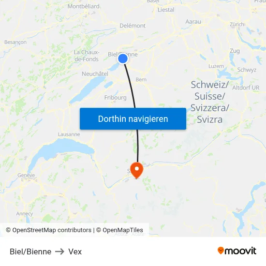 Biel/Bienne to Vex map