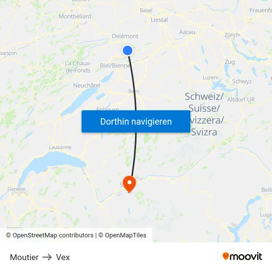 Moutier to Vex map